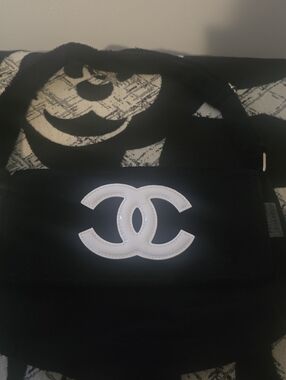 CHANEL Black Shoulder Bag with White CC Emblem